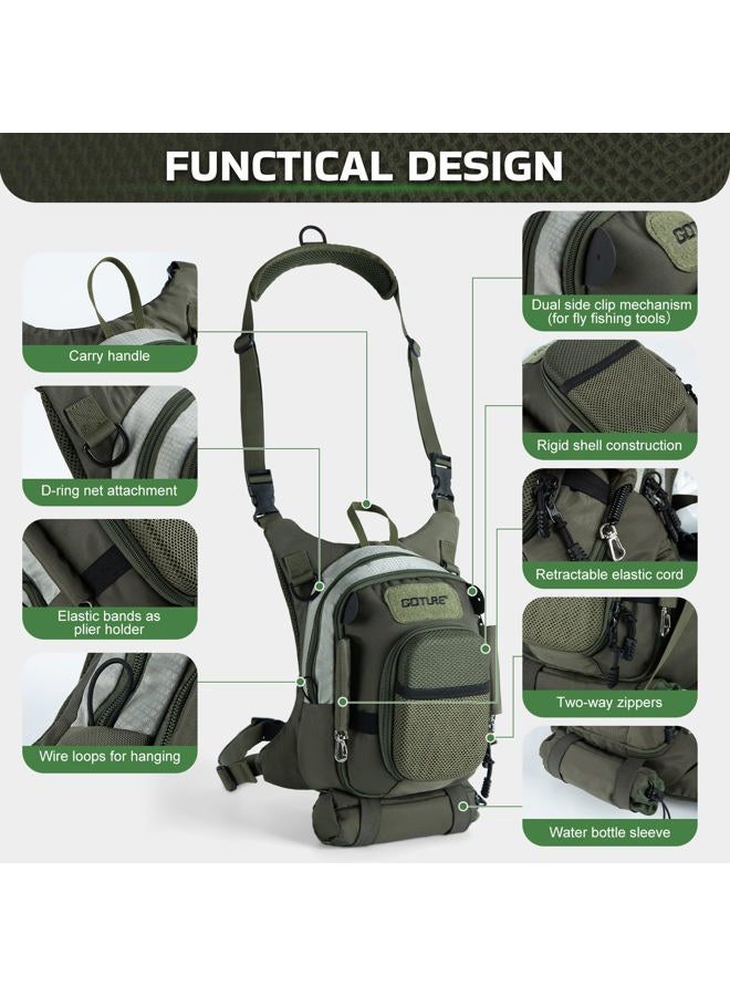 Goture Fly Fishing Chest Pack, Lightweight Chest Pack Tackle Storage Bag, Fly Fishing Bag with Adjustable Padded Waist Strap and Neck Strap, Hard Shell Front Pocket, Water Bottle Pouch, Gifts for Men - Image 3