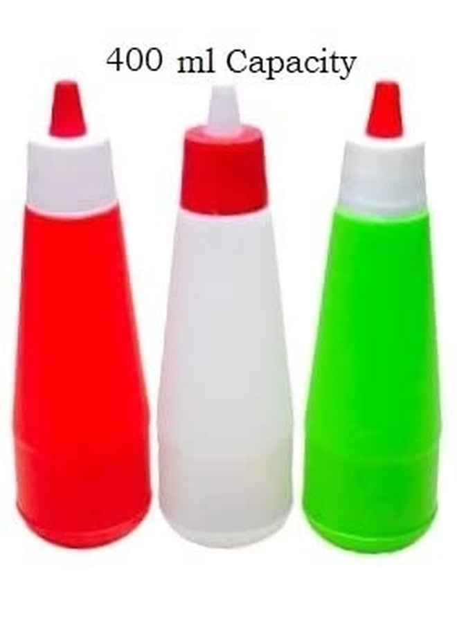 ImegaZ Reusable Squeezy Sauce Bottle, Food Grade Ketchup Bottle, Freezer Safe (400 ML, Mix color, Pack of 3) - Image 3