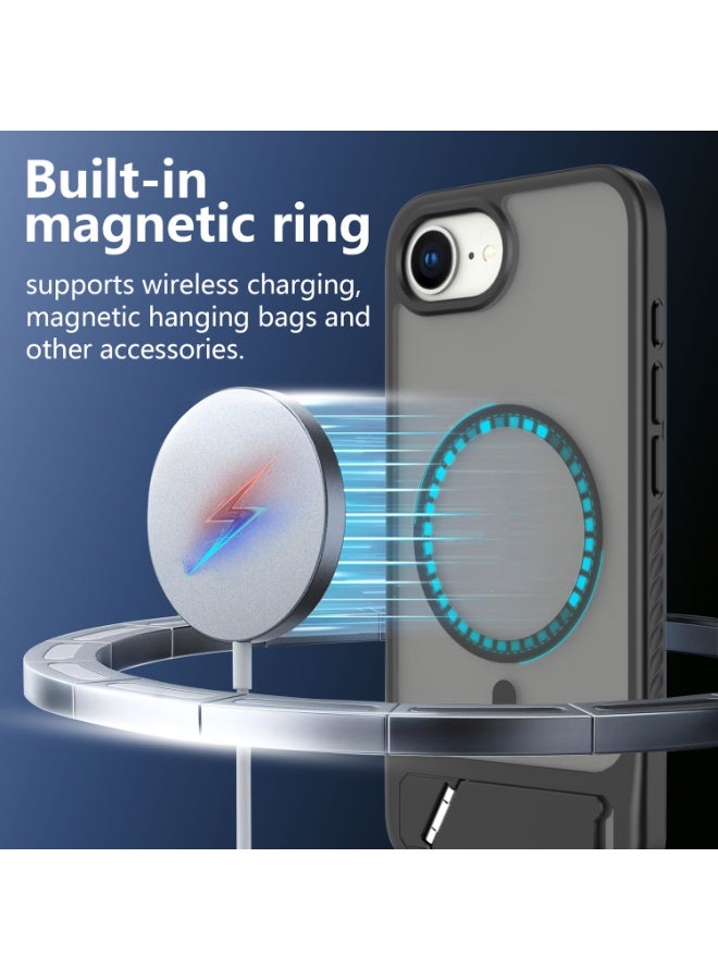 Astralxipher Strong Magnetic Shockproof iPhone 16E Case - Frosted Black Semi-Transparent Back | Hidden Stand (Horizontal/Vertical) + Anti-Slip Grip | Compatible with iPhone 16E - Image 2