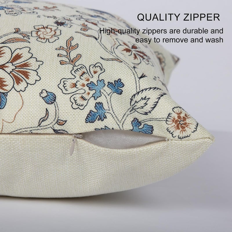 RinRinfam Vintage Flroal Pillow Cover 18x 18 Set of 2, Chinoiserie Blooming Blue Flower Decorative Linen Pillow Cushion Case,Vintage Home Decor for Outdoor Couch Bedroom Car - Image 3