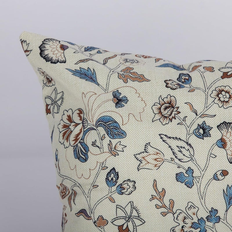 RinRinfam Vintage Flroal Pillow Cover 18x 18 Set of 2, Chinoiserie Blooming Blue Flower Decorative Linen Pillow Cushion Case,Vintage Home Decor for Outdoor Couch Bedroom Car - Image 5