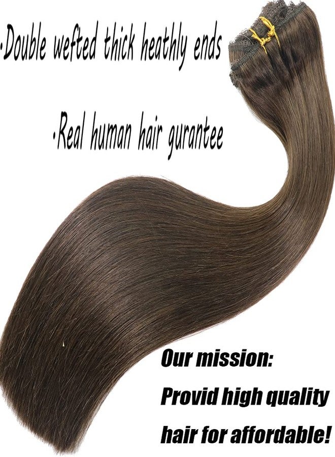 Eufficco Real Human Hair Lace Clip In Hair Extensions Thick Ends 20inch 120g Color Dark Brown Remy Hair Extensions Silky Soft Straight Double Wefted Lace Backed Clip Ins - Image 4