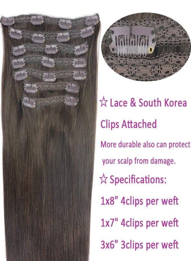 Eufficco Real Human Hair Lace Clip In Hair Extensions Thick Ends 20inch 120g Color Dark Brown Remy Hair Extensions Silky Soft Straight Double Wefted Lace Backed Clip Ins - Image 5