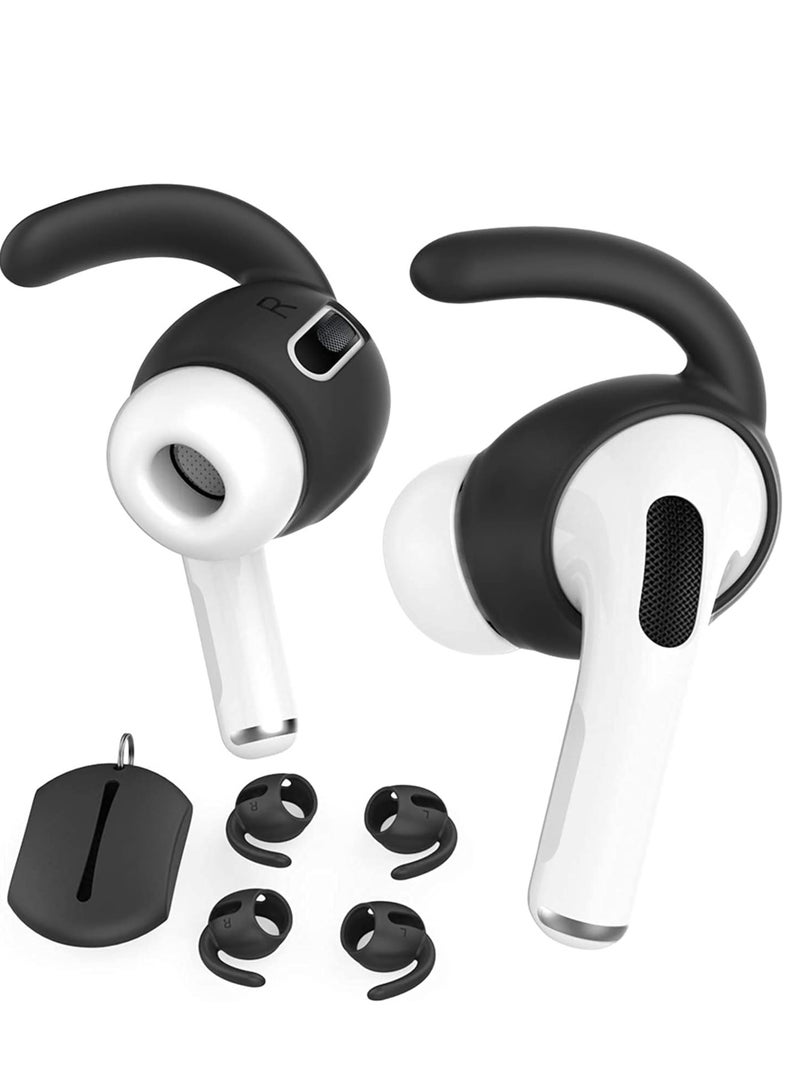 Delfino 3 Pairs Ear Hooks Covers For Air Pods Pro Added Storage Pouch Anti Slip Ear Tips Compatible With Air Pods Pro Black  - Image 1