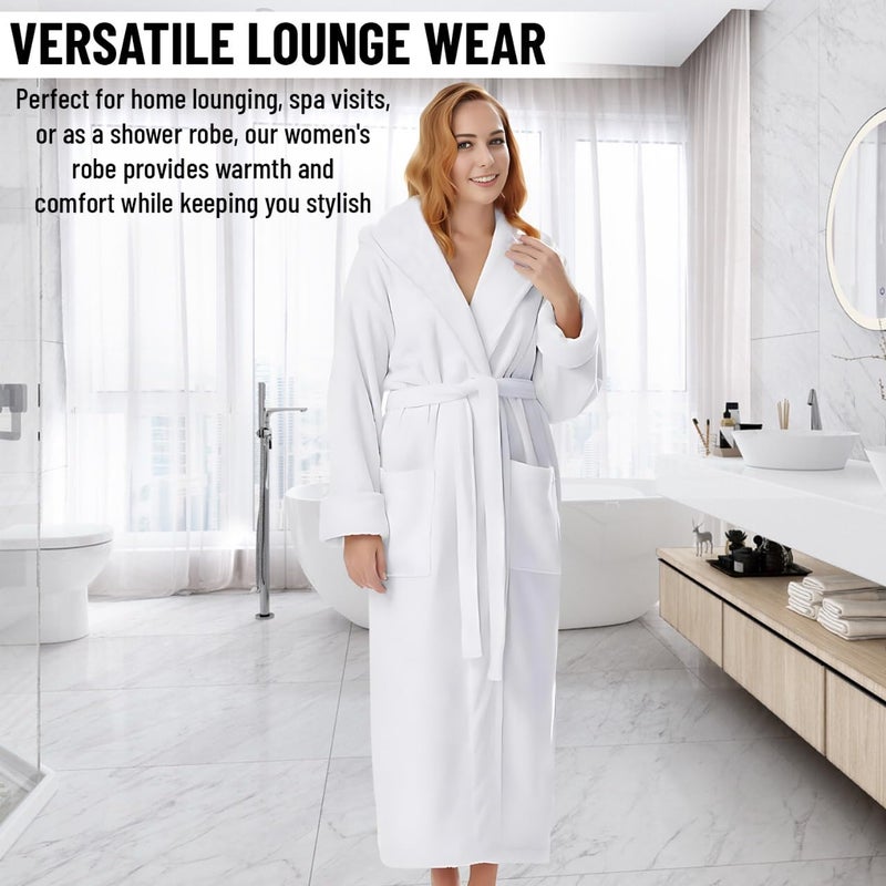 KAHAF COLLECTION Cotton Terry Robes for Women and Men, Lightweight Terry Shawl Collar Bathrobe, Full Length, ONE SIZE - UNISEX Men & Women Spa Robe (Cotton, White) - Image 5
