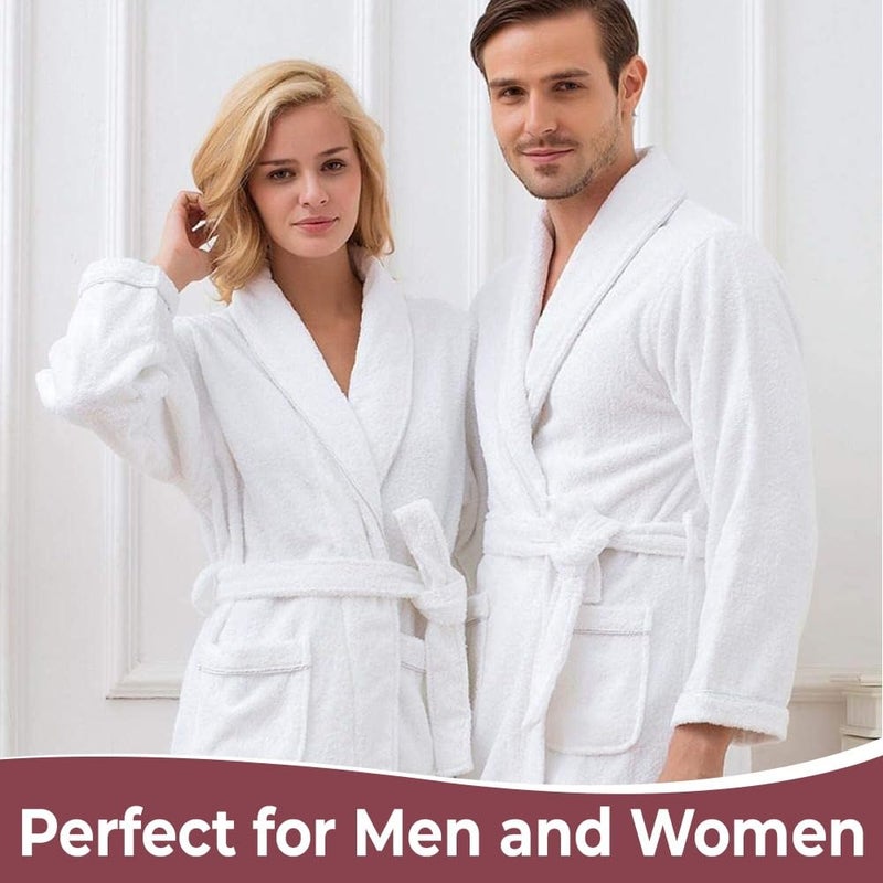 KAHAF COLLECTION Cotton Terry Robes for Women and Men, Lightweight Terry Shawl Collar Bathrobe, Full Length, ONE SIZE - UNISEX Men & Women Spa Robe (Cotton, White) - Image 4