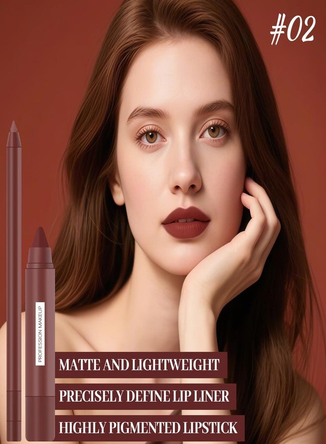 DAGEDA Lip Liner Pencil and Crayon Lipstick Set, 2 in 1 Matte Lip Liner and Lipstick Combo, Waterproof, Long-lasting, High Pigmented Lip Makeup Kits for Women (02 Nude Pink) - Image 2