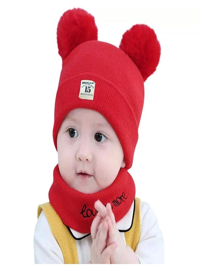 Niue Newborn Kids Baby Boy Girl Pom Hat Winter Warm Knit Bobble Beanie Cap With Scarf Set (Yellow)-(0-3 Years) - Image 1