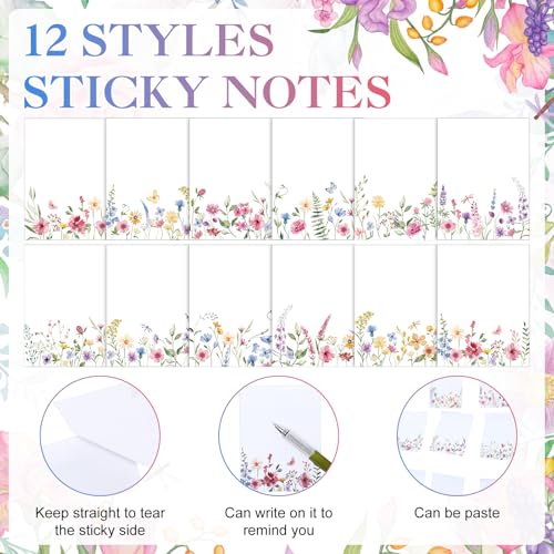 Chiisong 12 Pads Wildflower Sticky Notes Flower Sticky Notes 3 x 4 Inches Floral Notepad Cute Summer Adhesive Memo Reminder Floral Memo Pads Flower Notepads for Women Journal Office Spring Gifts - Image 3