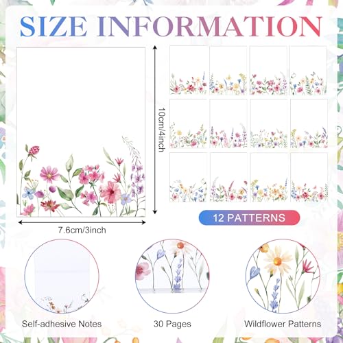 Chiisong 12 Pads Wildflower Sticky Notes Flower Sticky Notes 3 x 4 Inches Floral Notepad Cute Summer Adhesive Memo Reminder Floral Memo Pads Flower Notepads for Women Journal Office Spring Gifts - Image 2