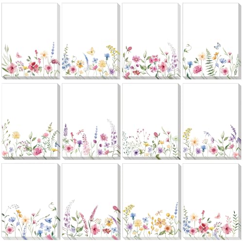 Chiisong 12 Pads Wildflower Sticky Notes Flower Sticky Notes 3 x 4 Inches Floral Notepad Cute Summer Adhesive Memo Reminder Floral Memo Pads Flower Notepads for Women Journal Office Spring Gifts - Image 1