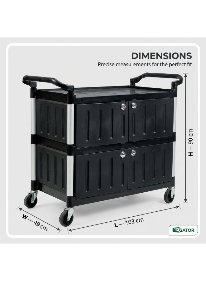 Gator Plastic Service Trolley Cart with Door | Black Enclosed Hospitality Room Service Cart | China - Image 3