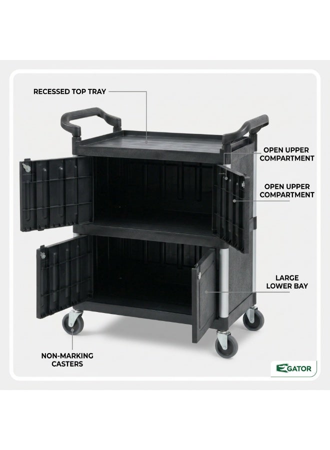 Gator Plastic Service Trolley Cart with Door | Black Enclosed Hospitality Room Service Cart | China - Image 2