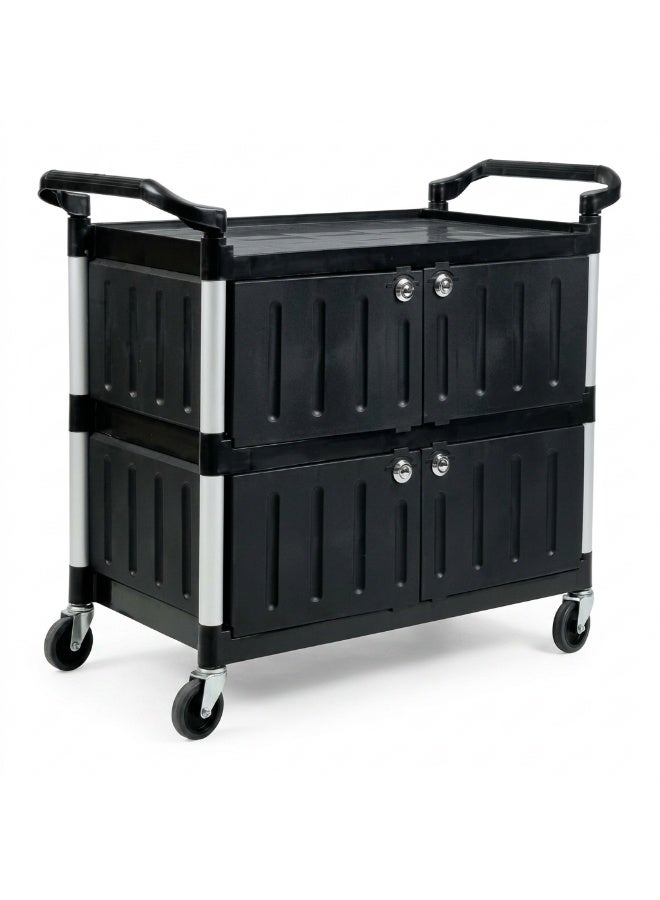 Gator Plastic Service Trolley Cart with Door | Black Enclosed Hospitality Room Service Cart | China - Image 1
