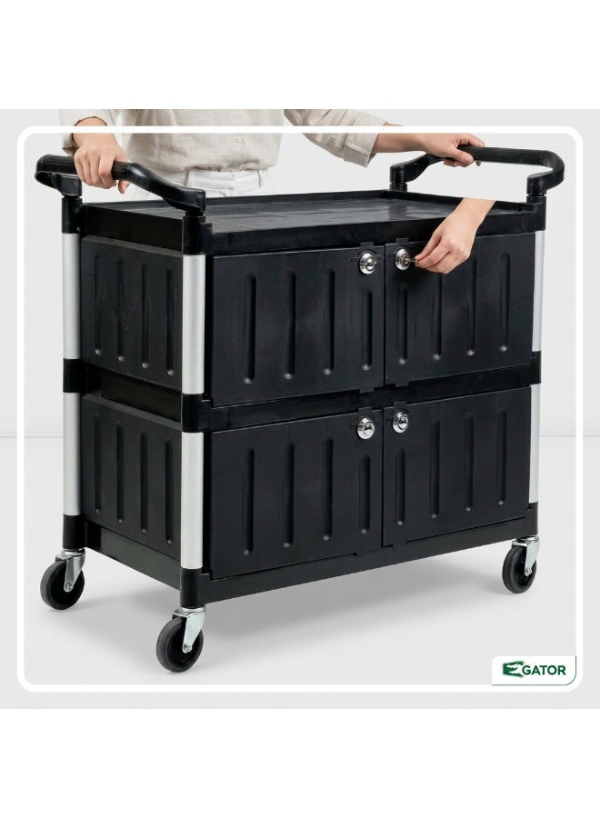 Gator Plastic Service Trolley Cart with Door | Black Enclosed Hospitality Room Service Cart | China - Image 5