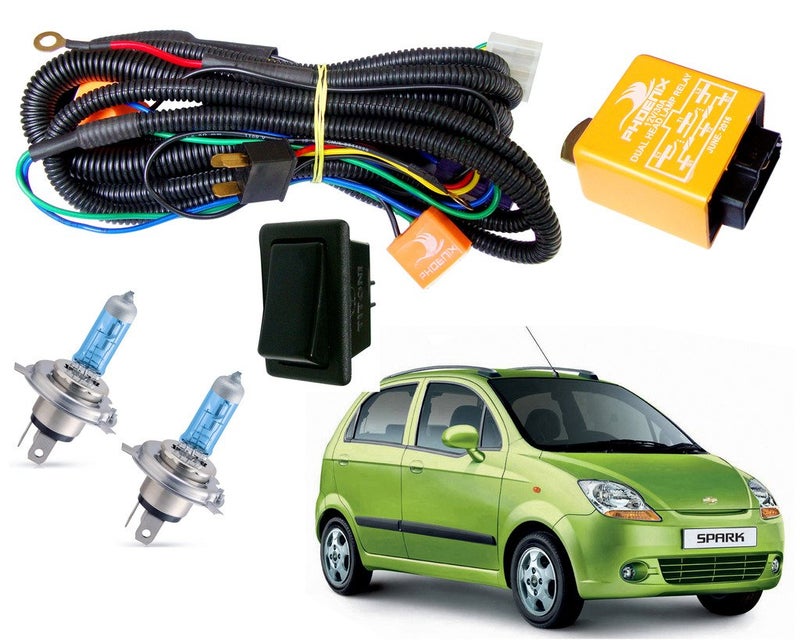 Auto Pearl Phoenix Headlamp High Power 100/90W & 130/100W Wiring Harness Kit with Relay, Switch & Halonix H4 12V 130/100W White Ultra Blue Halogen Bulb For - Chevrolet Spark - Image 3