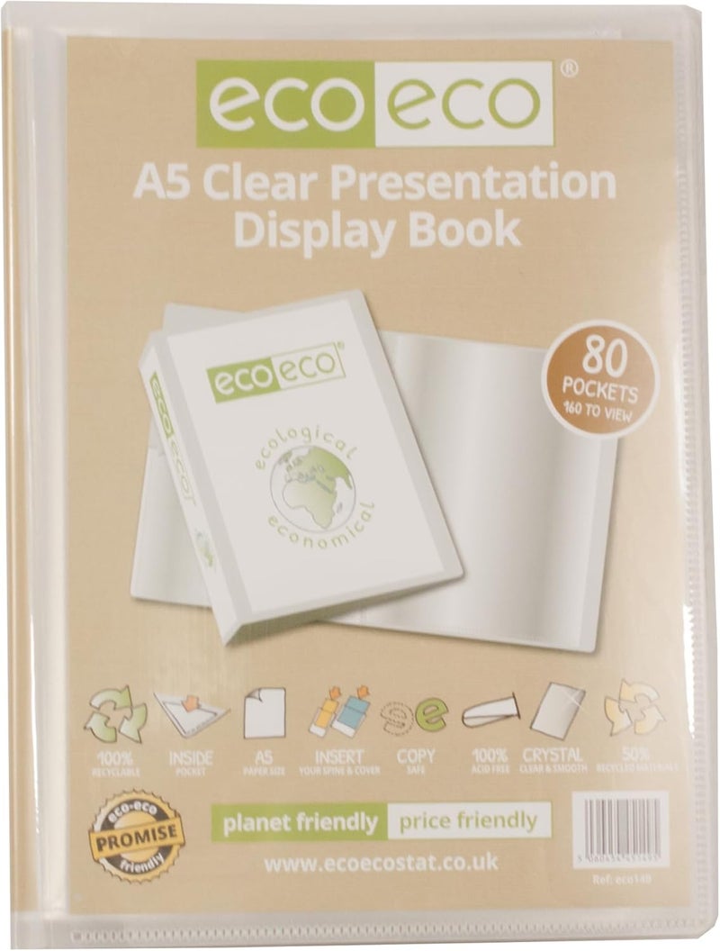 eco149 A5 50% Recycled 80 Pocket Clear Presentation Book with Plastic Sleeves - Image 1
