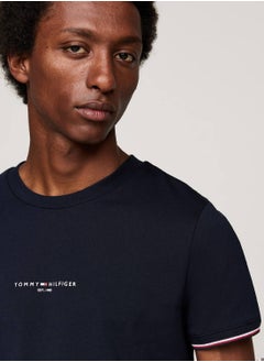 TOMMY HILFIGER Men's Tipped Logo Slim Fit T-Shirt -  Pure cotton, Blue  - Image 4