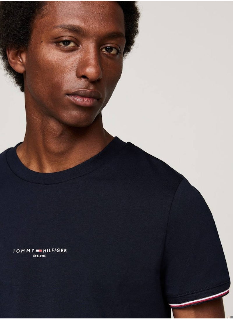 TOMMY HILFIGER Men's Tipped Logo Slim Fit T-Shirt -  Pure cotton, Blue  - Image 4