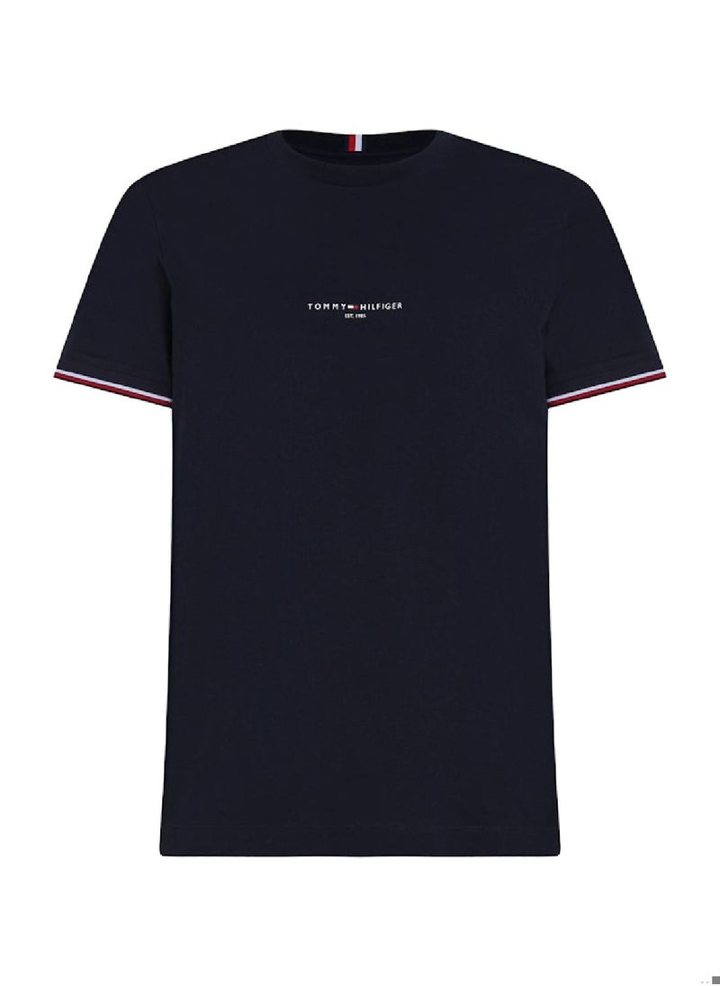 TOMMY HILFIGER Men's Tipped Logo Slim Fit T-Shirt -  Pure cotton, Blue  - Image 2