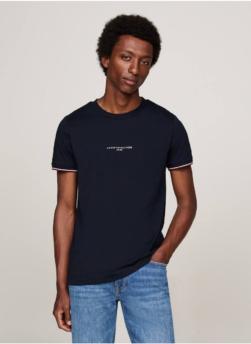 TOMMY HILFIGER Men's Tipped Logo Slim Fit T-Shirt -  Pure cotton, Blue  - Image 1