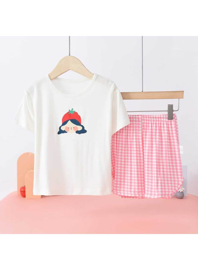 Bornbay Breathable Thin Summer Girls' Homewear Set Kids Soft Comfort Short Sleeve Shorts Outfit - Image 2