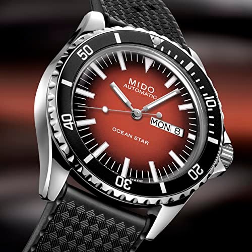 MIDO Ocean Star Tribute Gradient - Swiss Automatic Watch for Men - Red Dial - 40.5mm Stainless Steel Case - Black Rubber Strap - M0268301742100 - Image 2