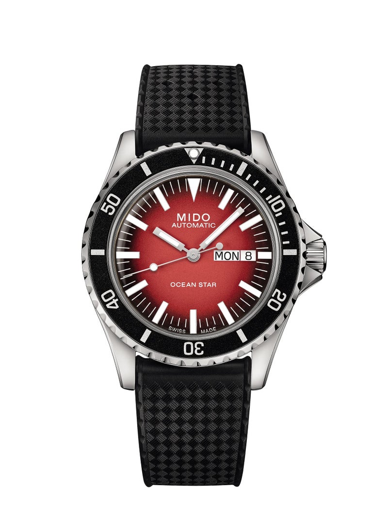 MIDO Ocean Star Tribute Gradient - Swiss Automatic Watch for Men - Red Dial - 40.5mm Stainless Steel Case - Black Rubber Strap - M0268301742100 - Image 4
