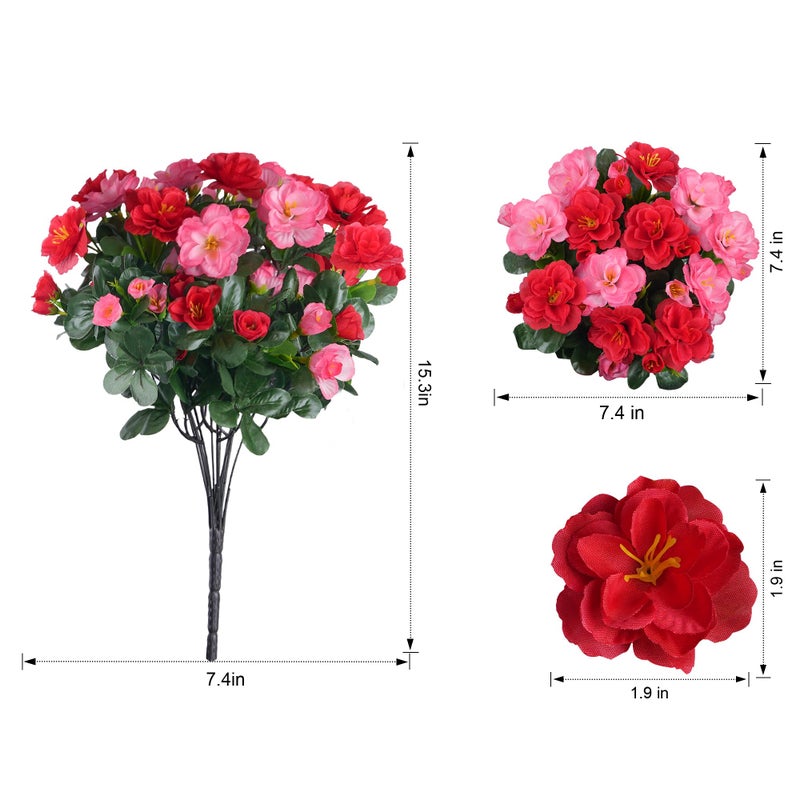 HyeFlora Artificial Faux Outdoor Flowers Plants for Spring Summer Decoration, Fake Silk Camellia UV Resistant Look Real for Planter Outside Front Door Porch Patio Balcony, 3 Large Bundles (Melon Red+Red) - Image 4