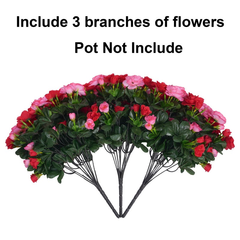 HyeFlora Artificial Faux Outdoor Flowers Plants for Spring Summer Decoration, Fake Silk Camellia UV Resistant Look Real for Planter Outside Front Door Porch Patio Balcony, 3 Large Bundles (Melon Red+Red) - Image 5