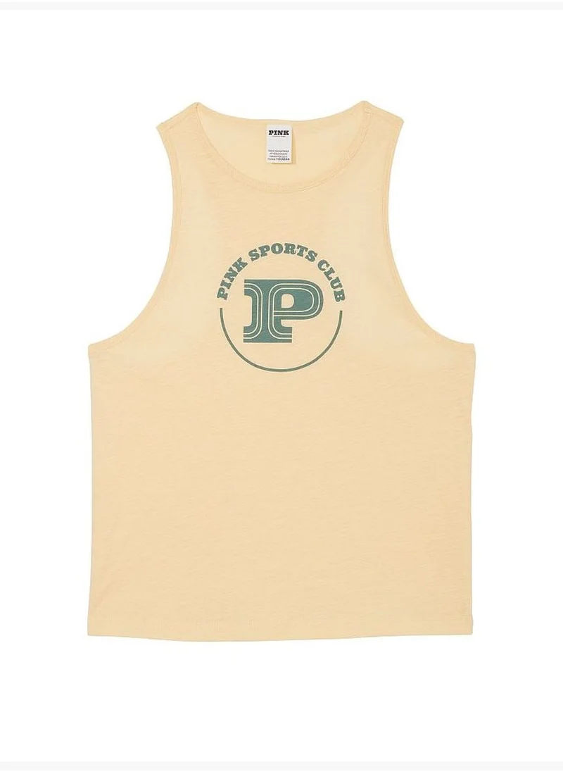 PINK Cotton Cropped Racerback Tank Top
