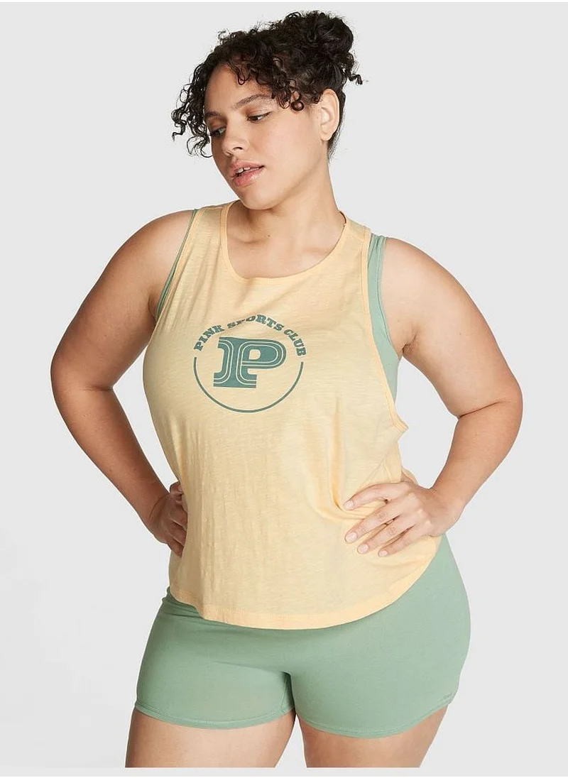 PINK Cotton Cropped Racerback Tank Top
