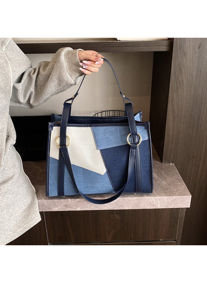 Texture Large Bag Korean Fashion Personality Shoulder Messenger Bag Large Capacity Handbag Tote Bag Women's Bag-Color:Light Blue  - Image 2