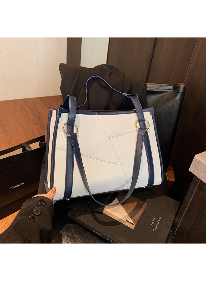 Texture Large Bag Korean Fashion Personality Shoulder Messenger Bag Large Capacity Handbag Tote Bag Women's Bag-Color:Light Blue  - Image 3