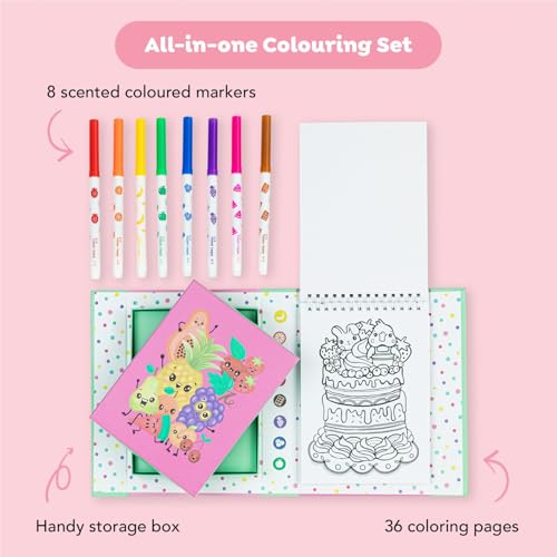 Tiger Tribe Scented Coloring Set Fruitie Cutie for Kids 8 Scented Markers 36 Coloring Pages Portable Activity for Ages 48 TravelFriendly Gift - Image 5