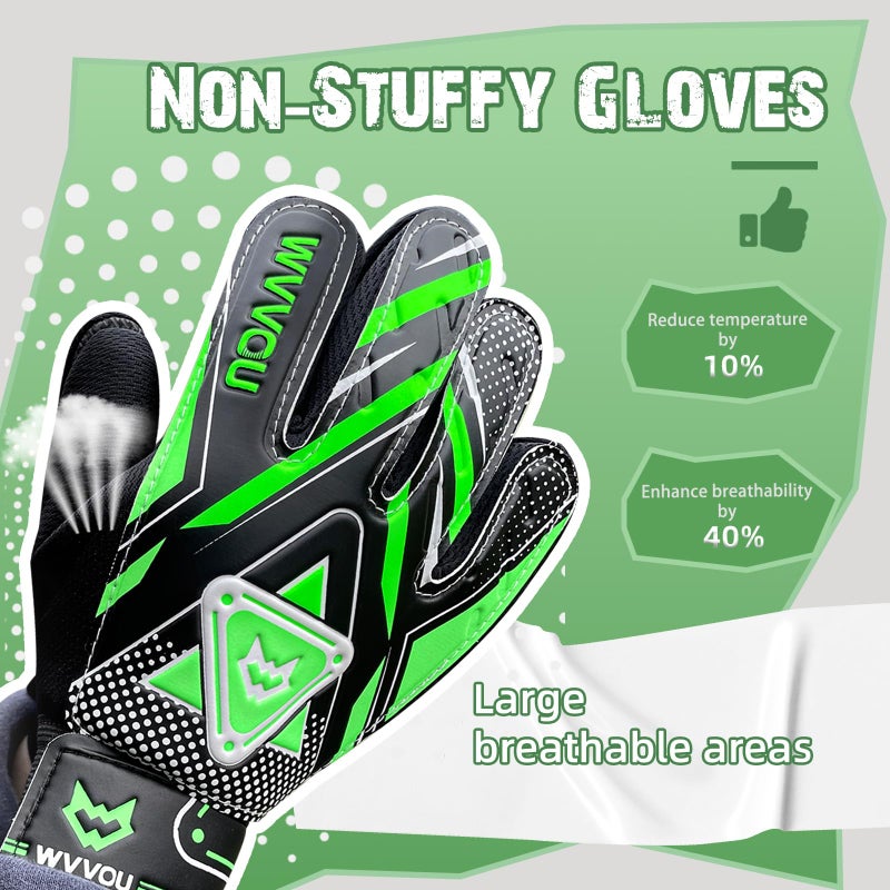Wvvou Goalkeeper Gloves For Kids Youth  Soccer Goalie Gloves With Double Protection  Anti-Slip Soccer Gloves  Super Grip - Image 2