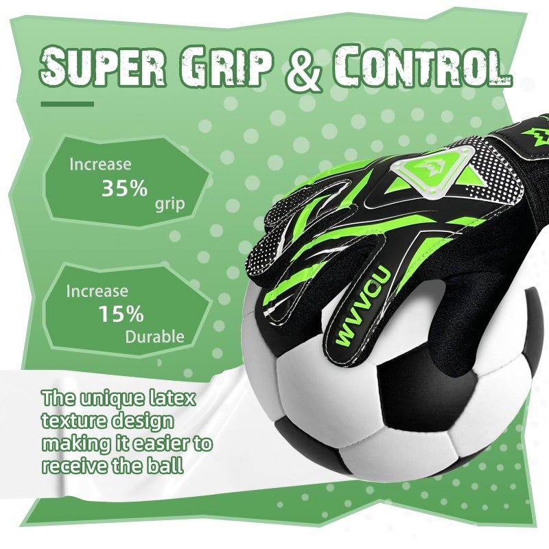 Wvvou Goalkeeper Gloves For Kids Youth  Soccer Goalie Gloves With Double Protection  Anti-Slip Soccer Gloves  Super Grip - Image 4
