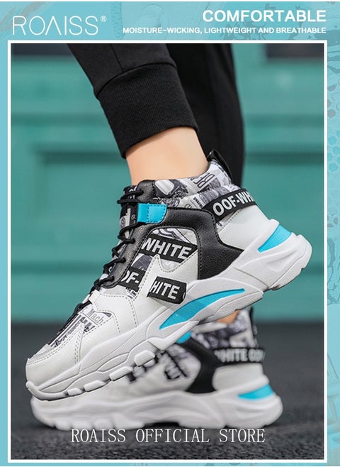 Stylish Men's Colour Block Lace-up Platform Shoes - Black, Height-Boosting, Breathable, Comfortable, Versatile - Ideal for Casual Outings and Daily Wear Colorblock Sneakers