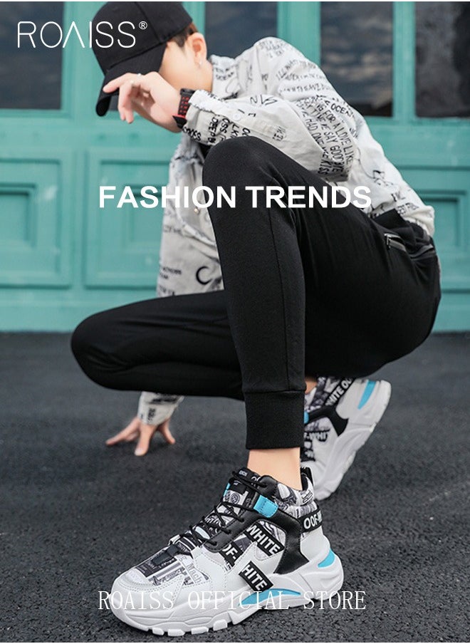 Stylish Men's Colour Block Lace-up Platform Shoes - Black, Height-Boosting, Breathable, Comfortable, Versatile - Ideal for Casual Outings and Daily Wear Colorblock Sneakers