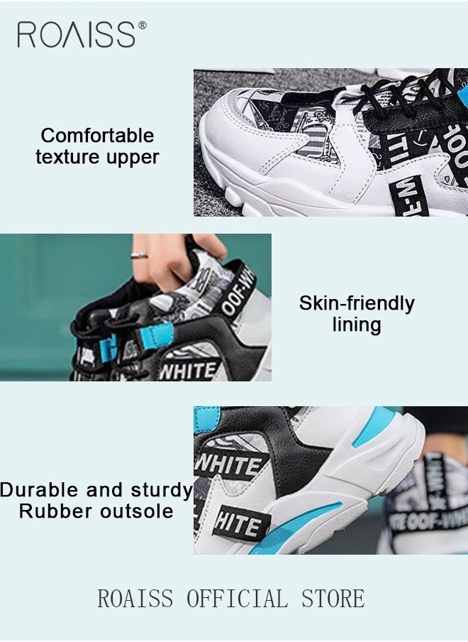 Stylish Men's Colour Block Lace-up Platform Shoes - Black, Height-Boosting, Breathable, Comfortable, Versatile - Ideal for Casual Outings and Daily Wear Colorblock Sneakers