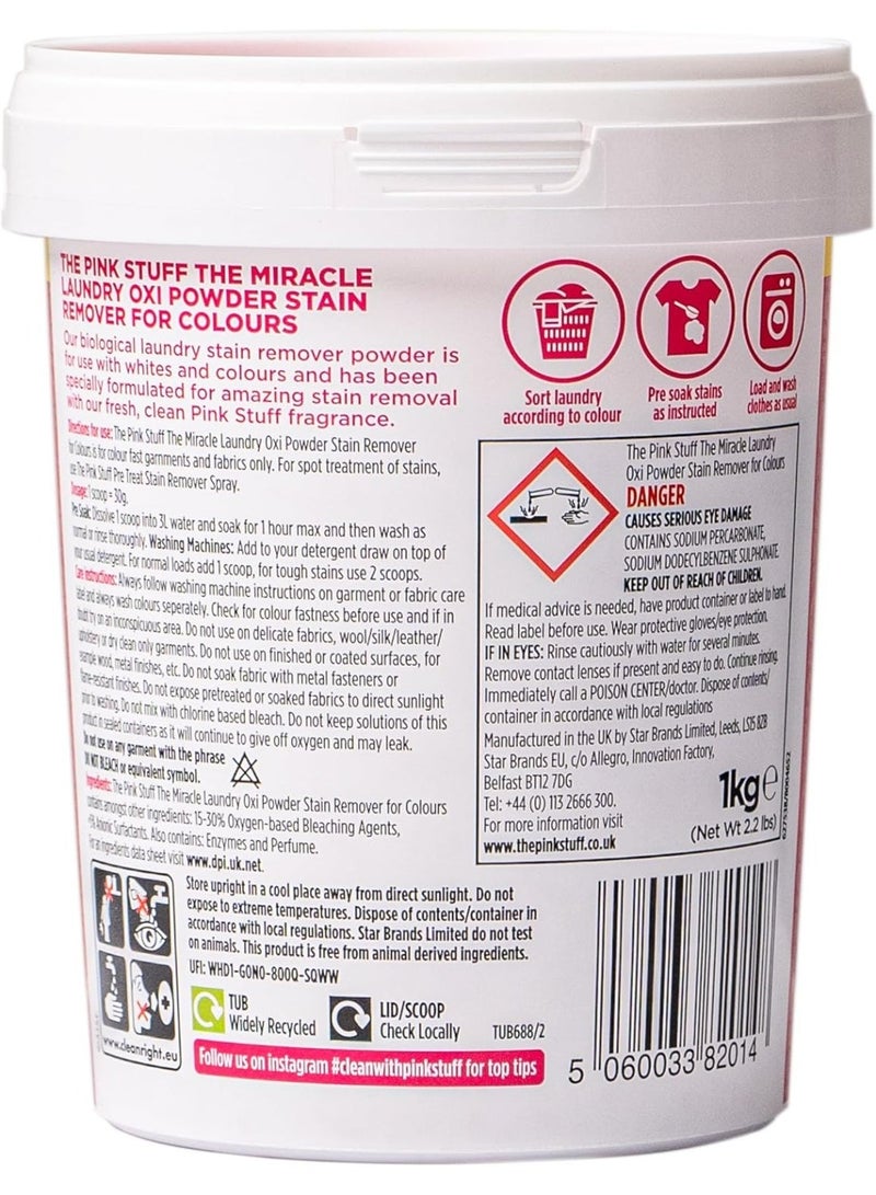 THE PINK STUFF Stardrops The Pink Stuff Oxi Powder Stain Remover for Colours – Pack of 2 (2 × 1kg) – Colour-Safe Oxygen Cleaning Power, Tough on Stains, Fresh Clean Scent - Image 2