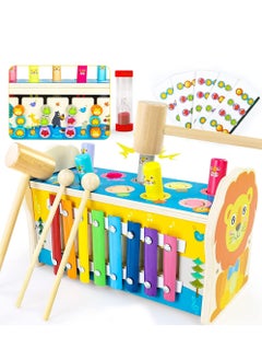Montessori Toys Wooden Hammering Pounding with Xylophone Toddlers Learning Developmental Activity Game Birthday Gifts for Boys Girls Age 1 2 3 4
