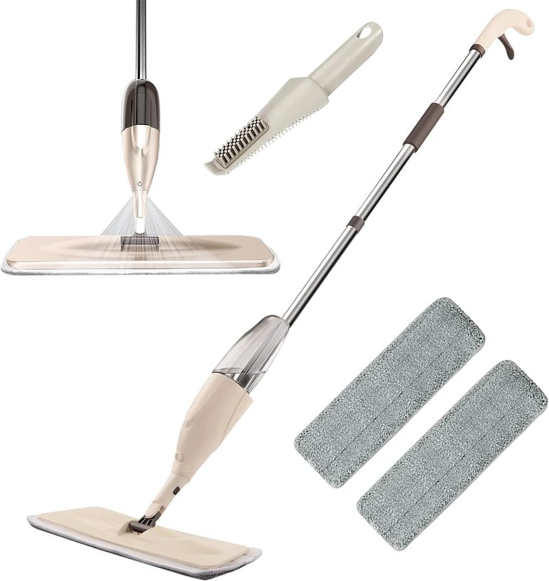 BPA Spray Mop for Floor Cleaning with 2pcs Washable Pads - Wet Dry Microfiber Mop with 800 ml Refillable Bottle for Kitchen Wood Floor Hardwood Laminate Ceramic Tiles Floor Dust Cleaning - Image 1