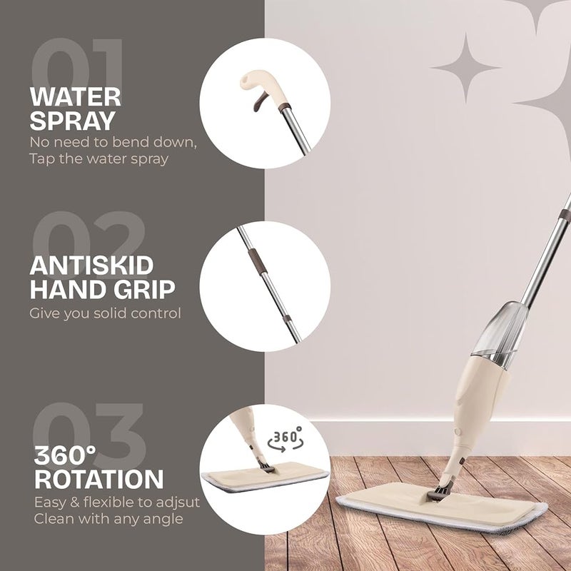 BPA Spray Mop for Floor Cleaning with 2pcs Washable Pads - Wet Dry Microfiber Mop with 800 ml Refillable Bottle for Kitchen Wood Floor Hardwood Laminate Ceramic Tiles Floor Dust Cleaning - Image 2