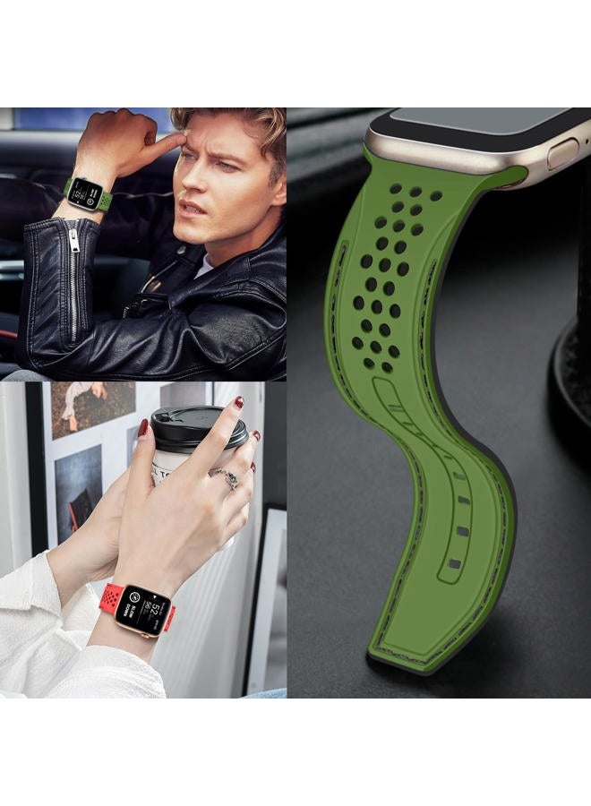 YISIWERA Sport Silicone Band Compatible with Apple Watch Band 42mm 44mm 45mm 49mm for Women Men,Soft Wristband Waterproof Replacement Sport Strap for iWatch Series 9 8 7 6 5 4 3 2 1 Ultra SE Green - Image 5