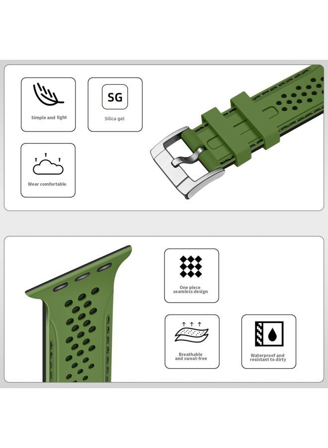 YISIWERA Sport Silicone Band Compatible with Apple Watch Band 42mm 44mm 45mm 49mm for Women Men,Soft Wristband Waterproof Replacement Sport Strap for iWatch Series 9 8 7 6 5 4 3 2 1 Ultra SE Green - Image 3