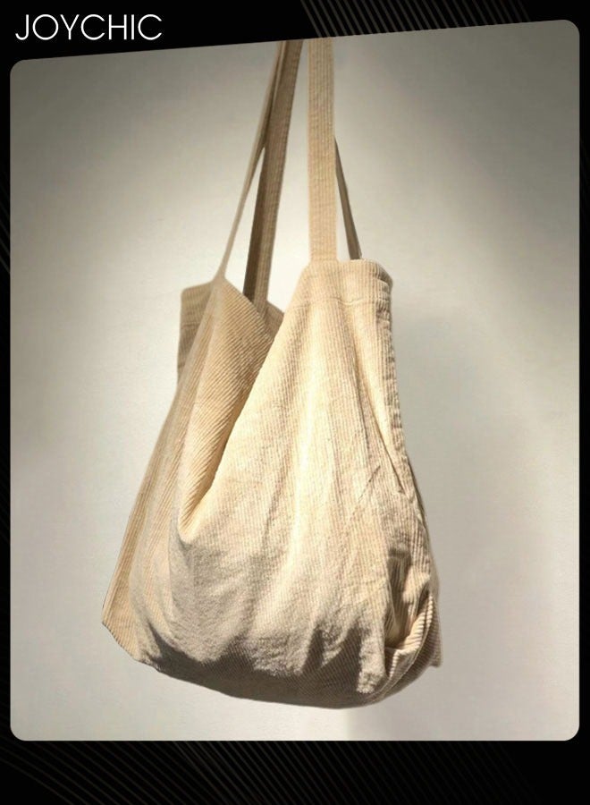 Joychic حقيبة تسوق كبيرة السعة بتصميم كوري متعددة الاستخدامات، حقيبة كتف بسيطة عتيقة من قماش الكوردuroy المغسول للسيدات - Image 2