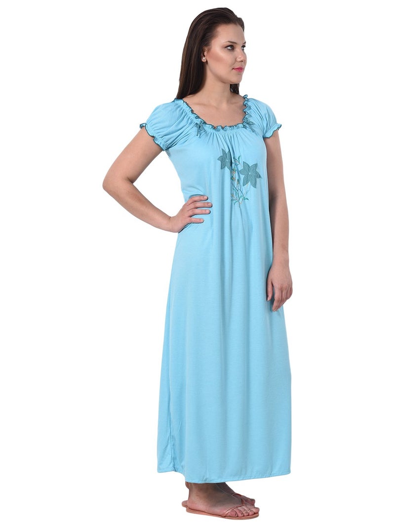 Noty Store Noty Women's Cotton Floral Maxi Night Gown (RS-1N-H-F-V_Blue) - Image 2