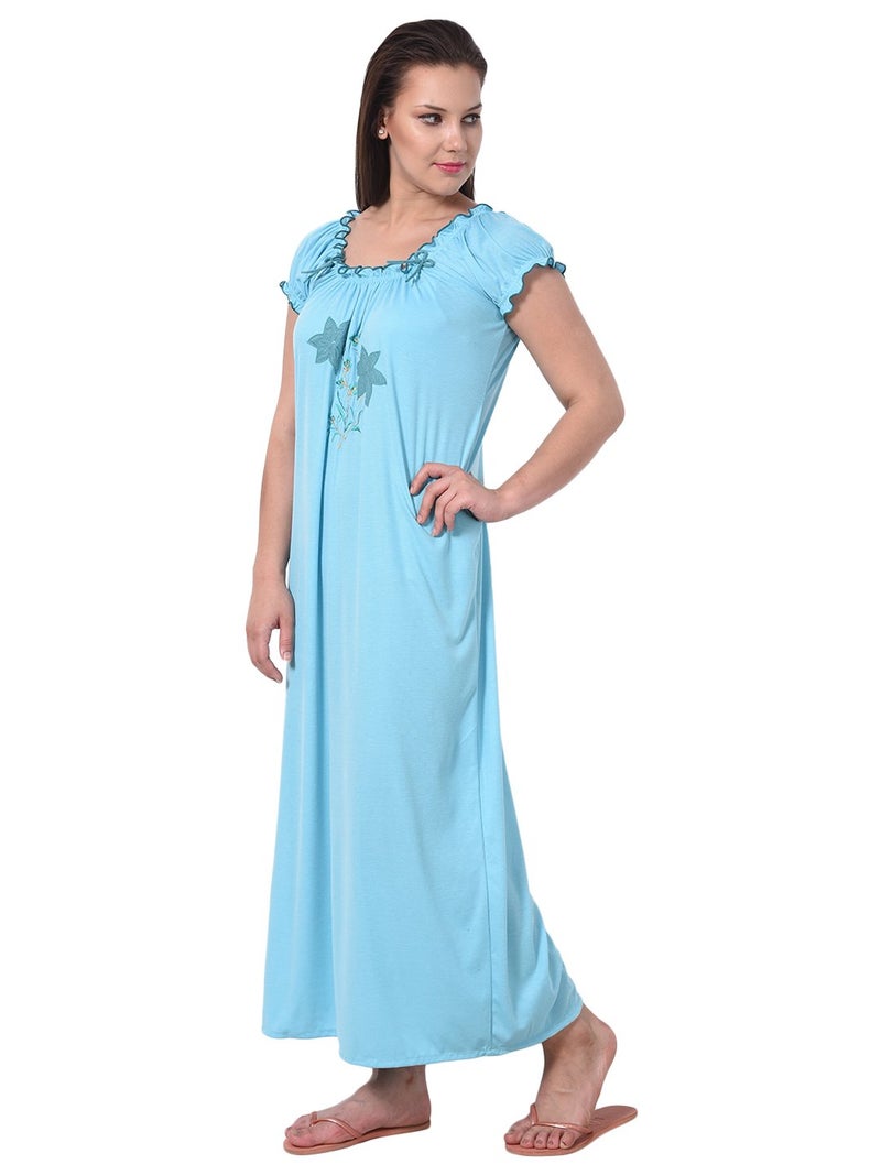 Noty Store Noty Women's Cotton Floral Maxi Night Gown (RS-1N-H-F-V_Blue) - Image 3
