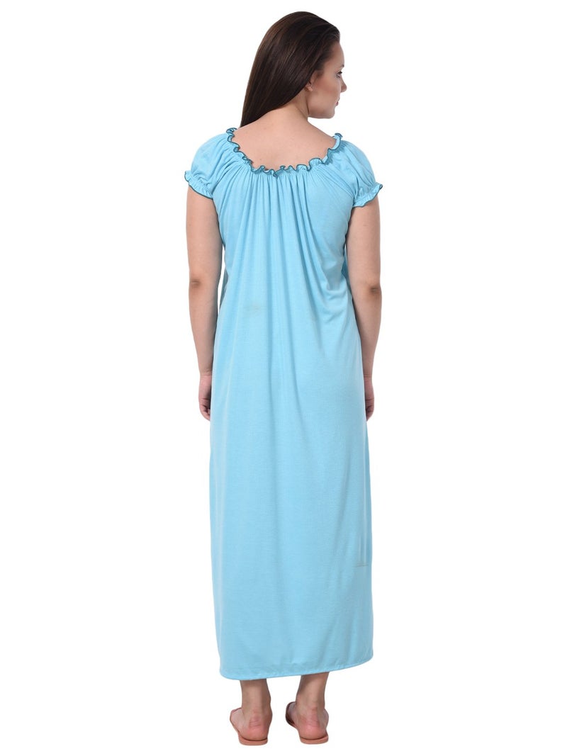 Noty Store Noty Women's Cotton Floral Maxi Night Gown (RS-1N-H-F-V_Blue) - Image 4